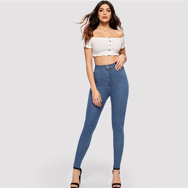 Blue Navy High Waist Jeans Denim