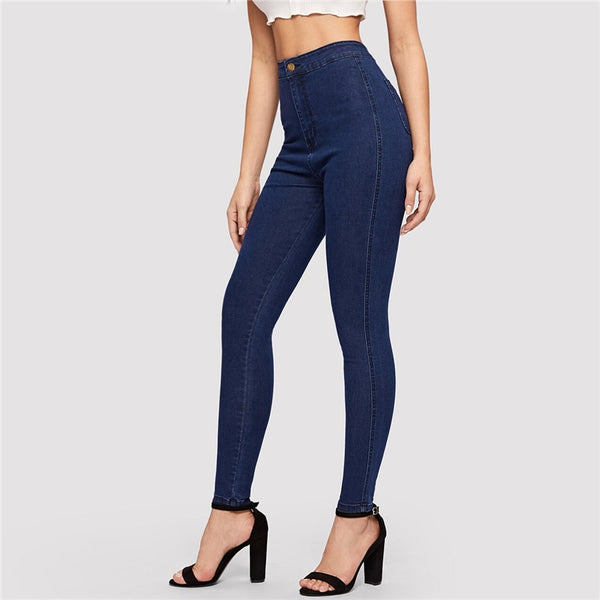 Blue Navy High Waist Jeans Denim