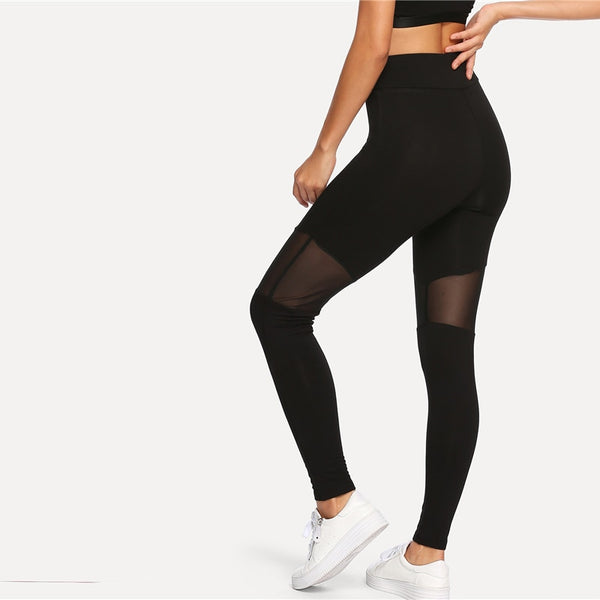 Black Contrast Mesh Contrast Skinny Solid Legging