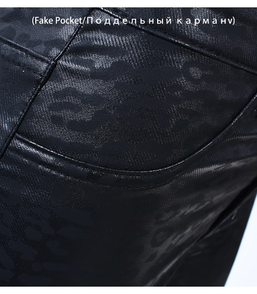 High Waist Black Leopard Pattern Stretch Skinny Denim Jean Pants