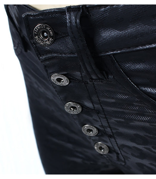 High Waist Black Leopard Pattern Stretch Skinny Denim Jean Pants