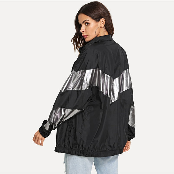 Multicolor Metallic Panel Insert Drop Shoulder Jacket Women